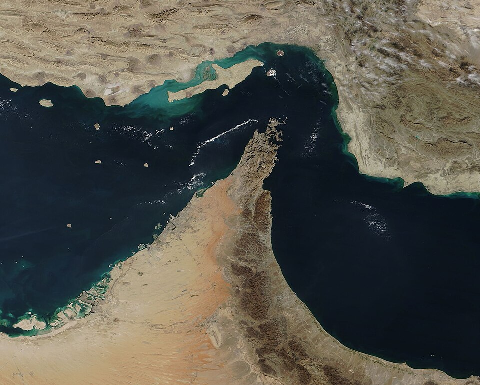 The Strait of Hormuz — site of a rapid reversal on April 18, 2026, as Iran's IRGC declared the waterway back under "strict management" after the US confirmed its naval blockade would continue despite Iran's brief opening announcement the day before.