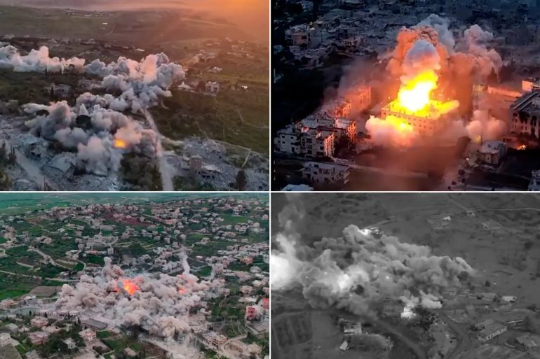 Footage shared by Israeli social media accounts showing ongoing bombings in villages in southern Lebanon. Al Jazeera's visual investigation revealed a systematic policy of demolition in the 55 towns occupied by Israeli forces within the "yellow line" zone, with satellite imagery confirming continued demolitions after the ceasefire. (Al Jazeera)